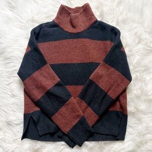 Abercrombie & Fitch Mock Neck Ribbed Wool Blend Sweater Striped Size Small